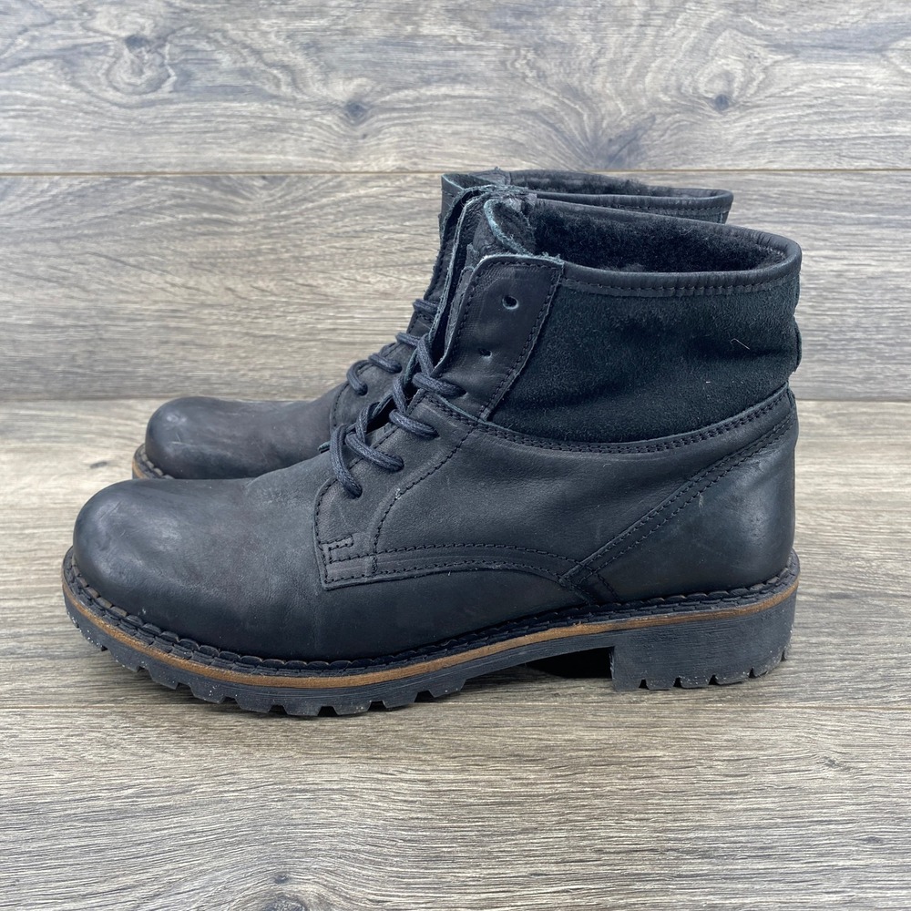 Pajar Canada Womens Black Leather Suede Lace Up Side Zip Combat Boots Size 41 10